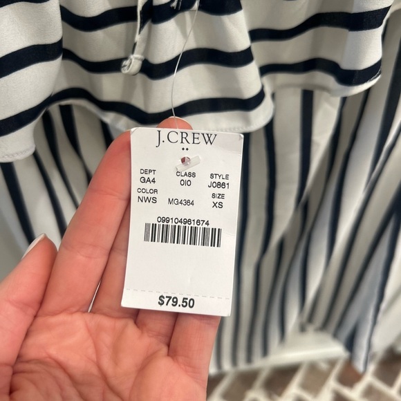 J. Crew Xs Striped Halter Ruffle Tank Navy White Shift Mini Summer Dress NWT! - Picture 5 of 6
